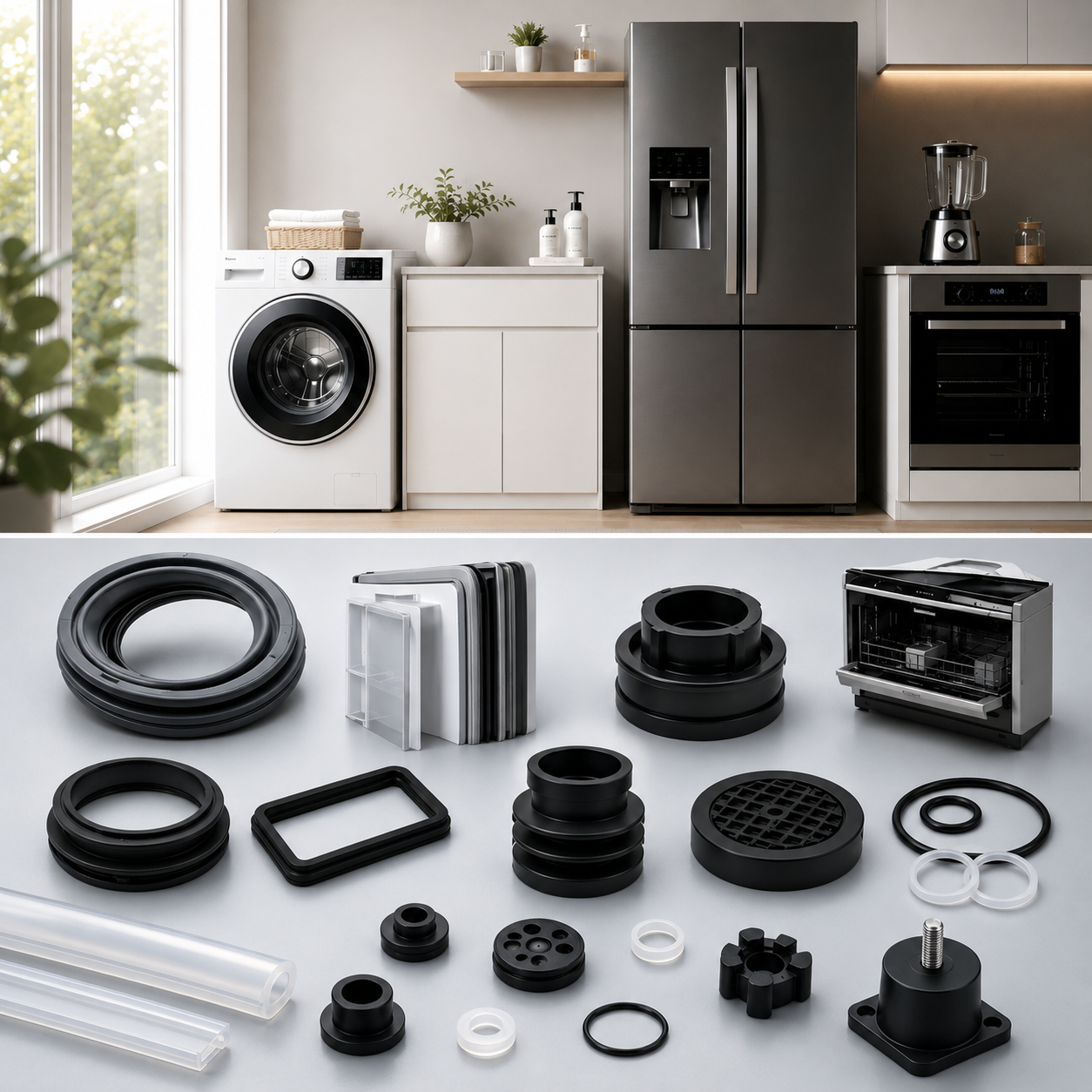 Custom rubber parts for home appliance sealing and vibration reduction