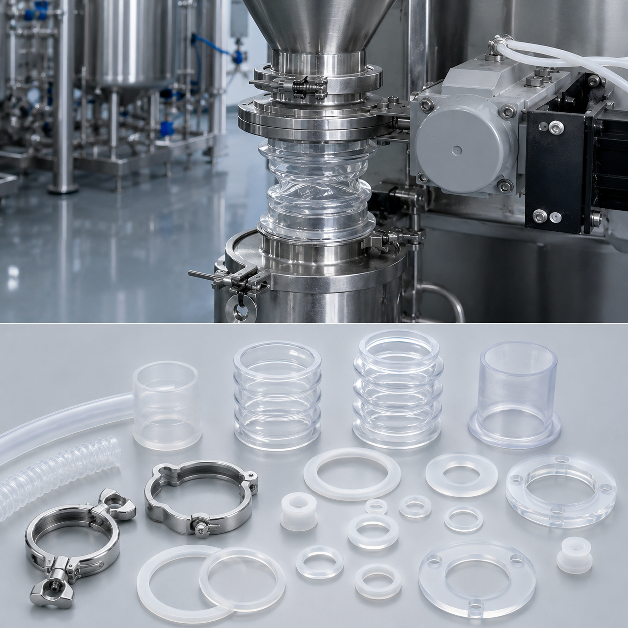 White rubber bellows and flexible connector for industrial equipment